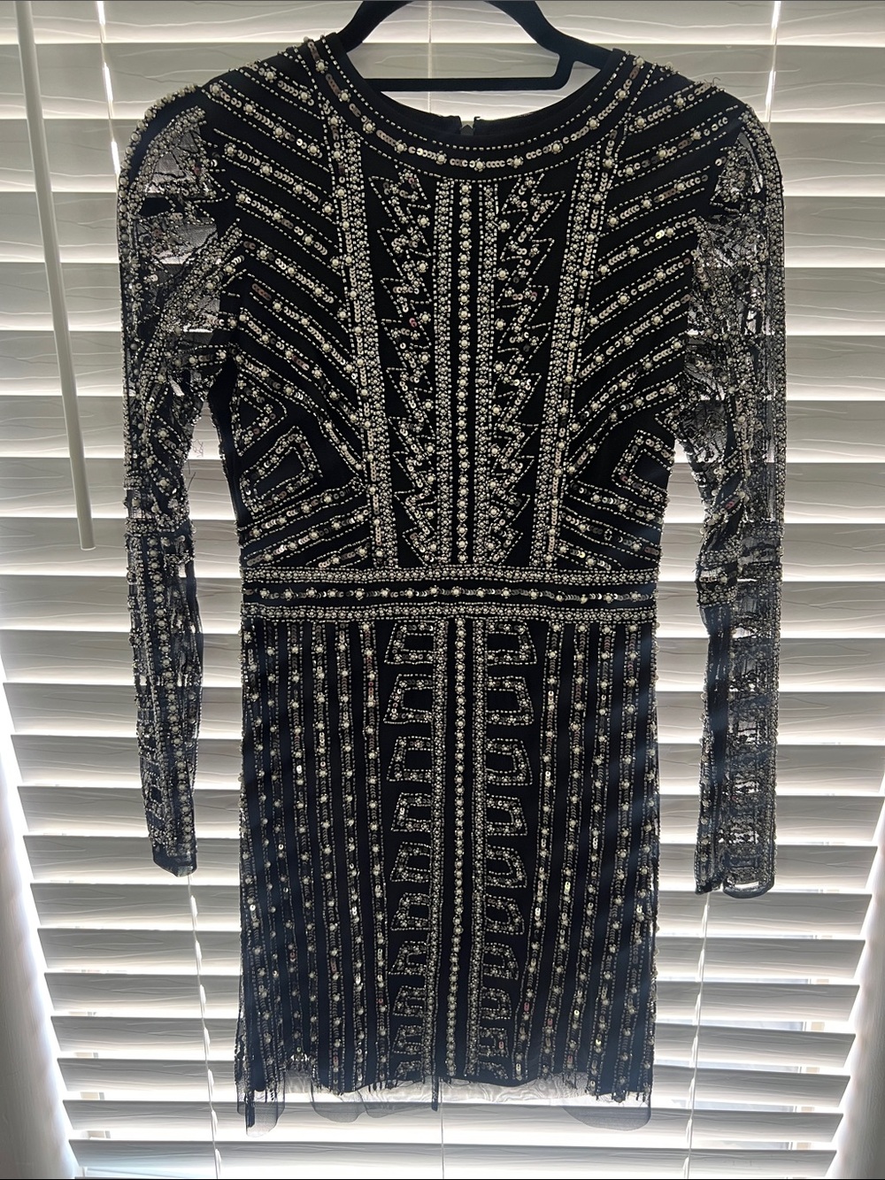 Aidan Mattox Black Beaded Long Sleeve Cocktail Dress